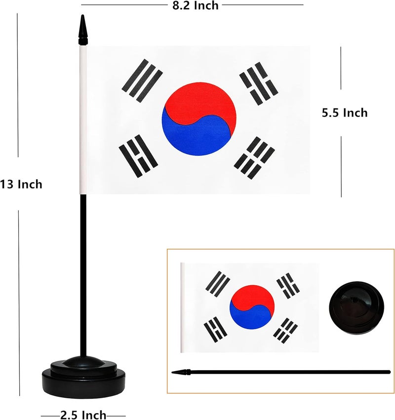 BCLin Korea Desk Flag Set, 2 Pack Korean Table Office Flags, Small Mini Desktop Flag With 12" Solid Black Pole, Black Base, Miniature Desktop Flag - Image 2
